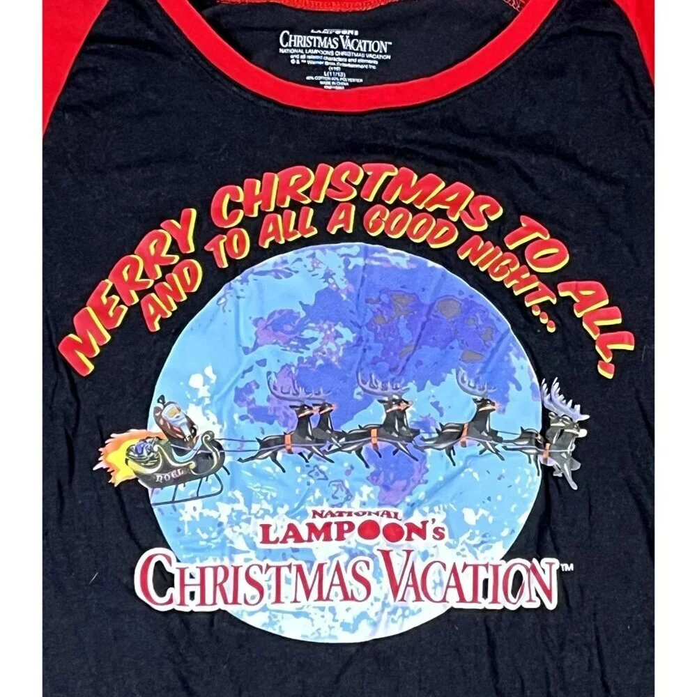 National Lampoons Christmas‎ Vacation Womens Raglan Pajama Top Size Large